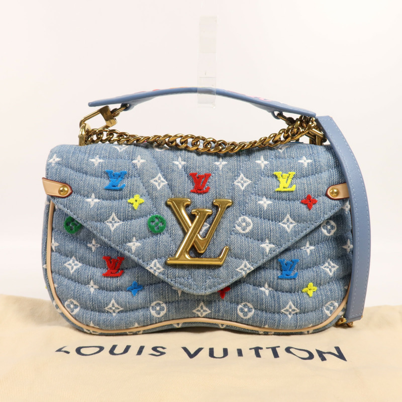 LOUIS VUITTON Monogram Embroidered Quilted Denim New Wave Chain Bag金扣手挽肩背兩用袋-12