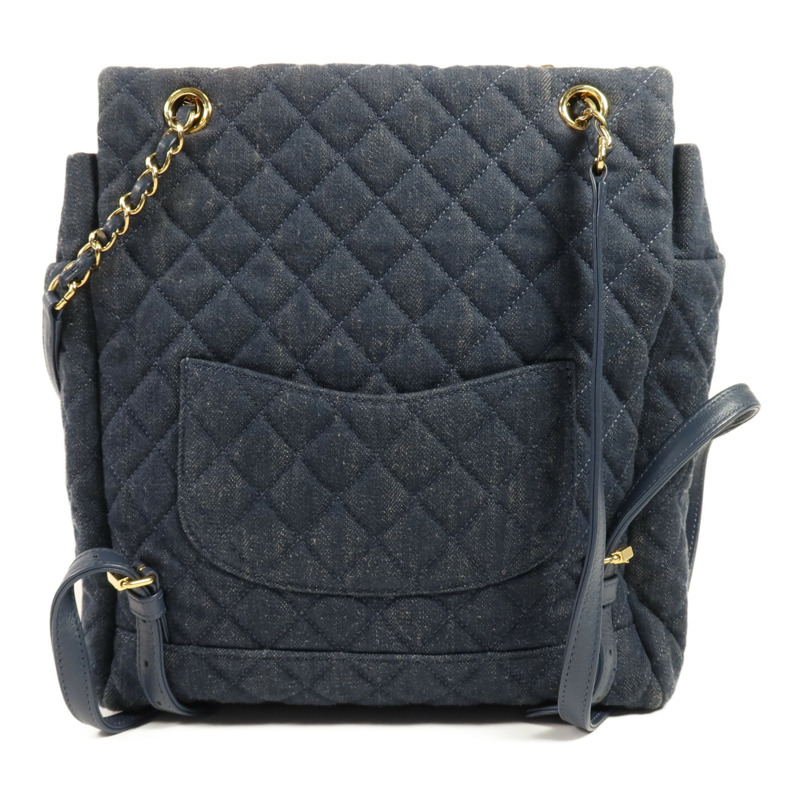 CHANEL 牛仔布Backpack金扣背包-1
