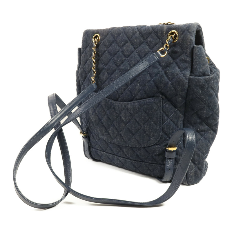 CHANEL 牛仔布Backpack金扣背包-4