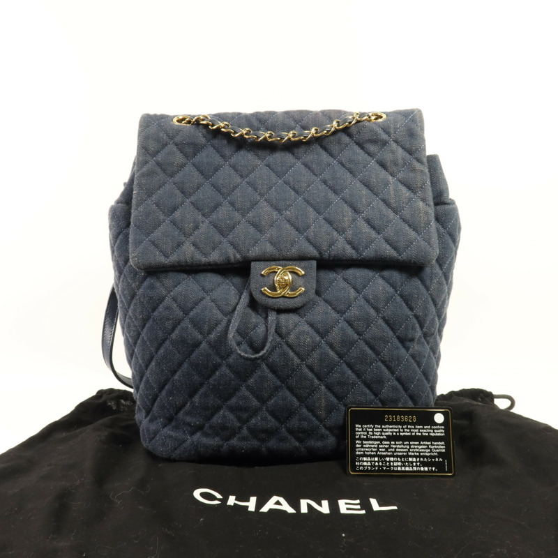 CHANEL 牛仔布Backpack金扣背包-14