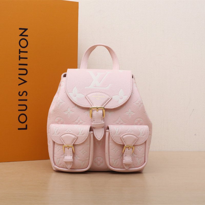 LOUIS VUITTON Backup雙肩包粉色牛皮晶片老花壓紋肩背包-0