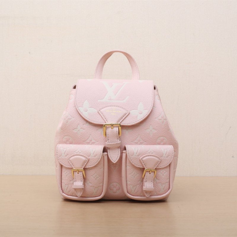 LOUIS VUITTON Backup雙肩包粉色牛皮晶片老花壓紋肩背包-1