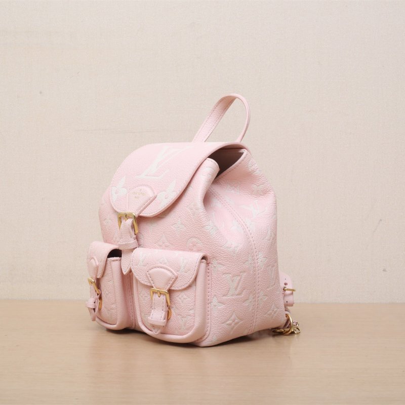 LOUIS VUITTON Backup雙肩包粉色牛皮晶片老花壓紋肩背包-4
