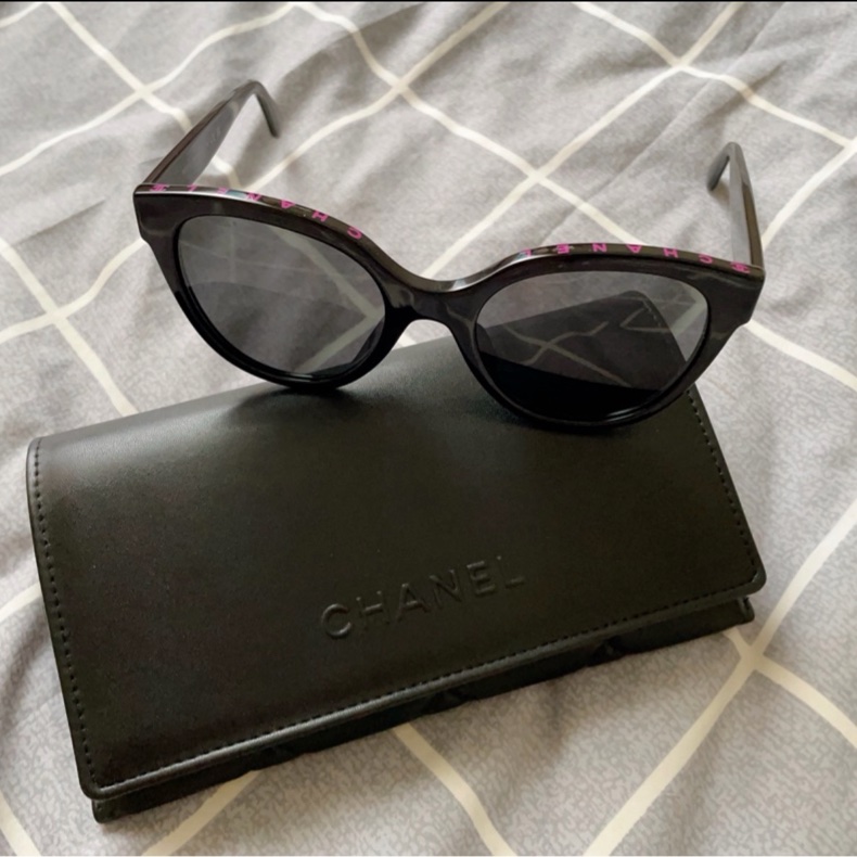 CHANEL 粉色logo太陽眼鏡 墨鏡 貓眼鏡片-0