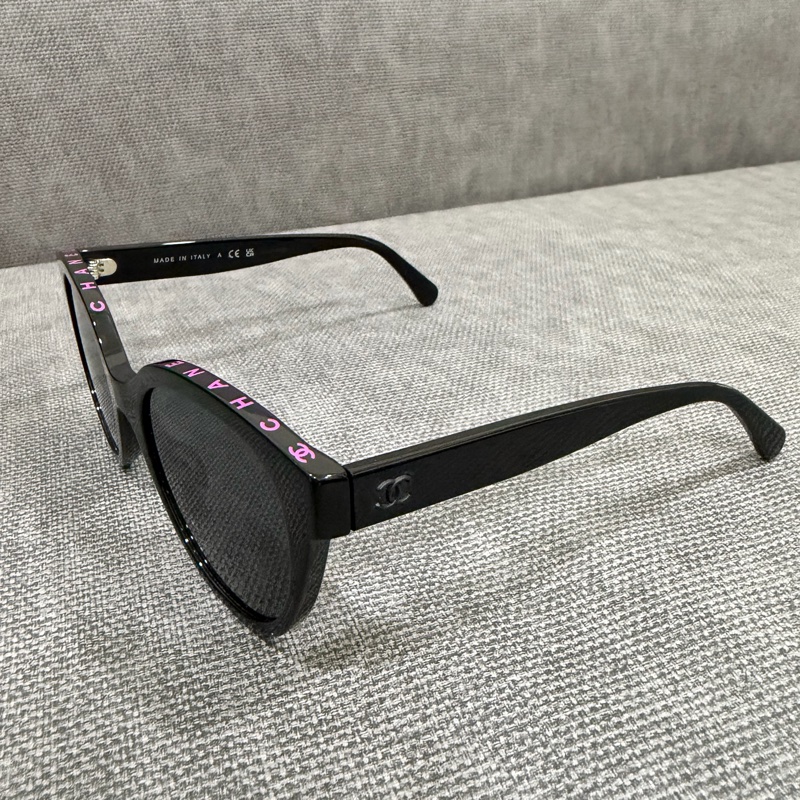 CHANEL 粉色logo太陽眼鏡 墨鏡 貓眼鏡片-3