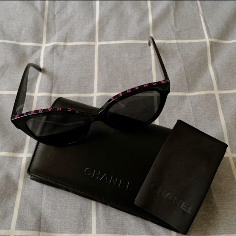 CHANEL 粉色logo太陽眼鏡 墨鏡 貓眼鏡片-10