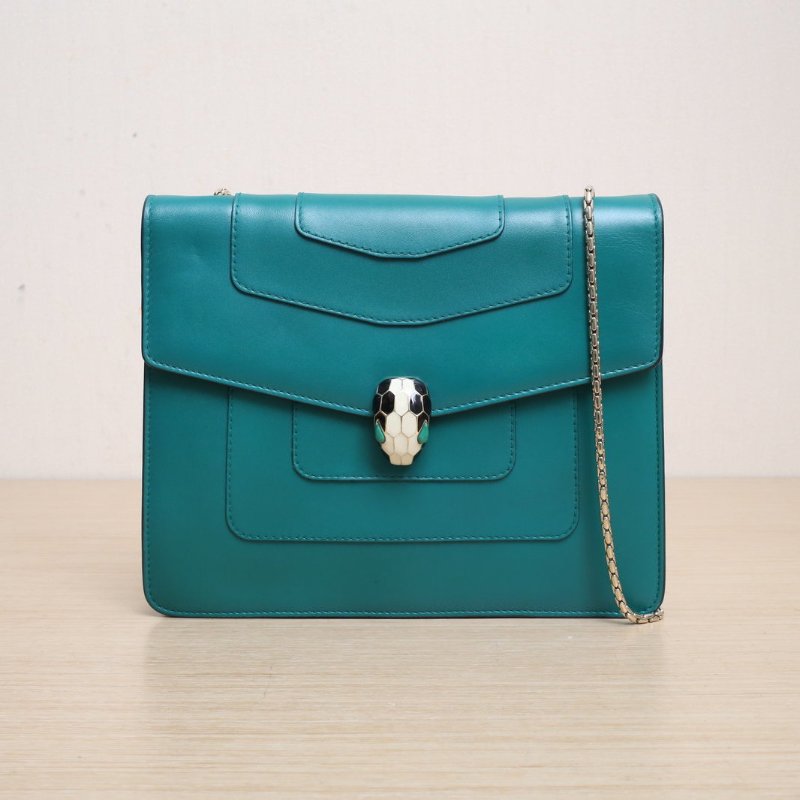 BVLGARI SerpentiForever鏈條蛇頭包高版25綠色牛皮肩背包-0