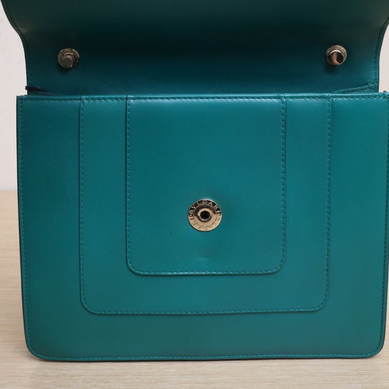 BVLGARI SerpentiForever鏈條蛇頭包高版25綠色牛皮肩背包-2