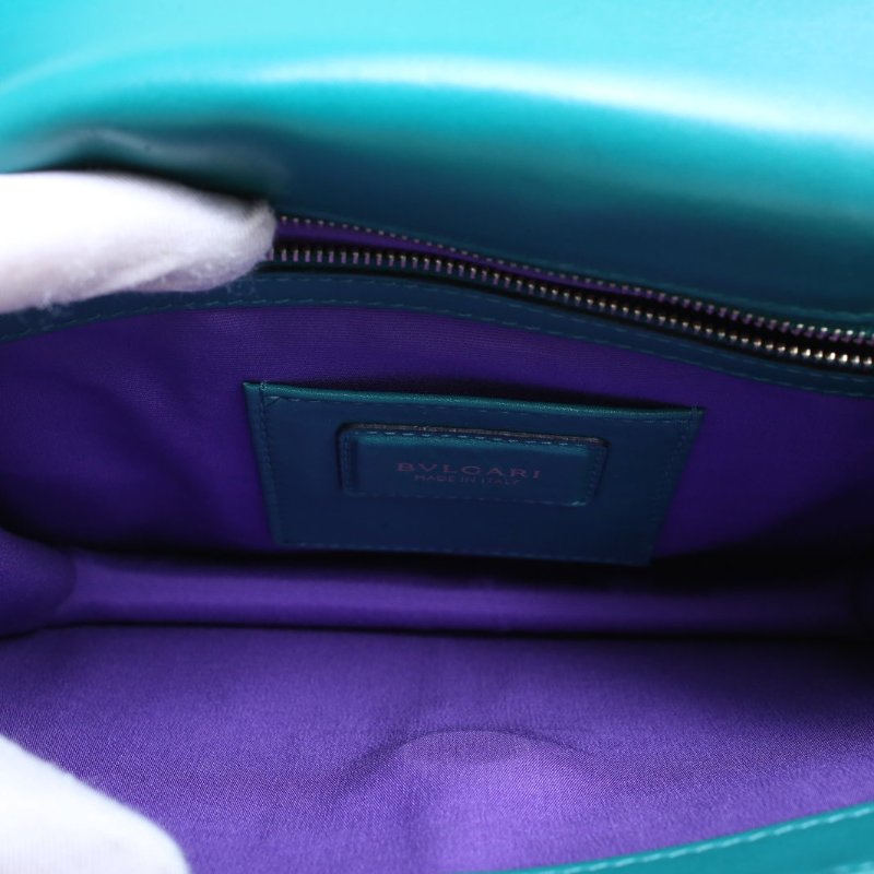 BVLGARI SerpentiForever鏈條蛇頭包高版25綠色牛皮肩背包-3