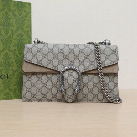 GUCCI Dionysus酒神中號28棕色PVC銀扣老花肩背包