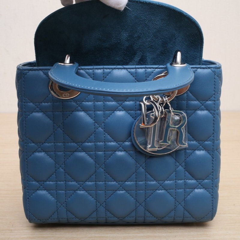 DIOR Lady戴妃包四格湖藍色羊皮琺瑯扣2020肩背包-3
