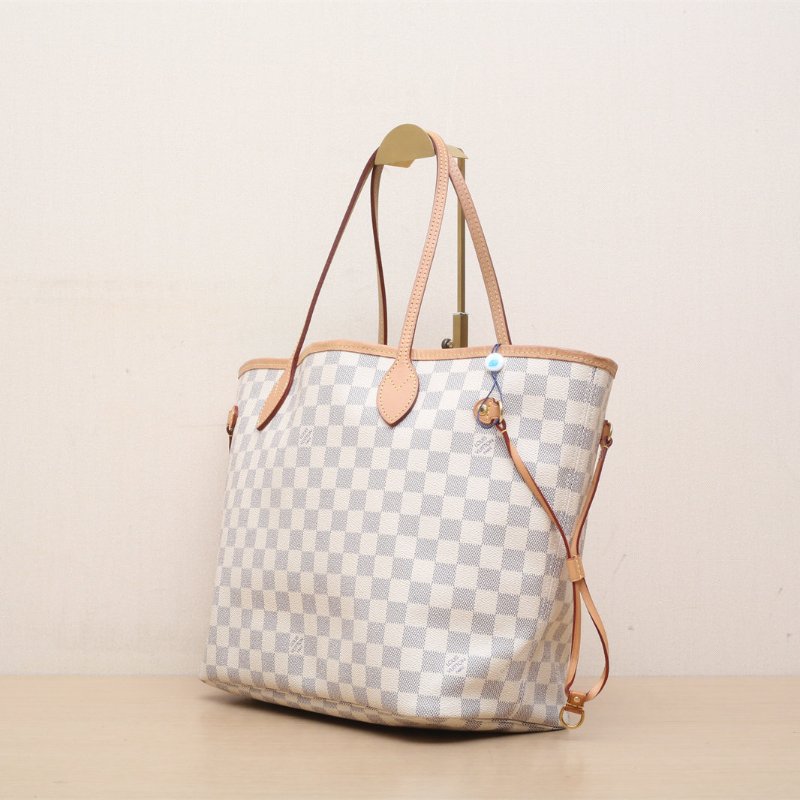 LOUIS VUITTON Neverfull中號31配子袋白棋格PVC金扣2020肩背包-4