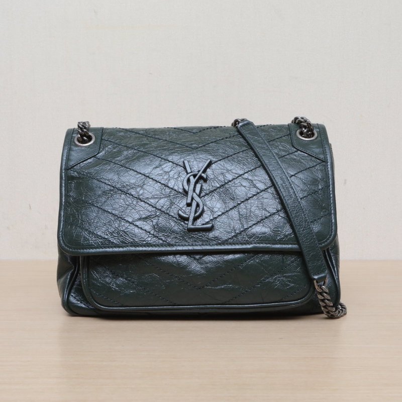 SAINT LAURENT Niki中號28墨綠色牛皮綠扣肩背包-1