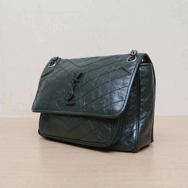 SAINT LAURENT Niki中號28墨綠色牛皮綠扣肩背包-3