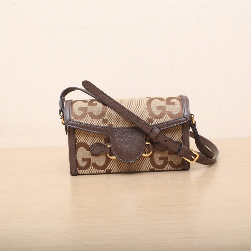 GUCCI Horsebit馬銜扣1955盒子包Mini18老花帆布金扣肩背包-0