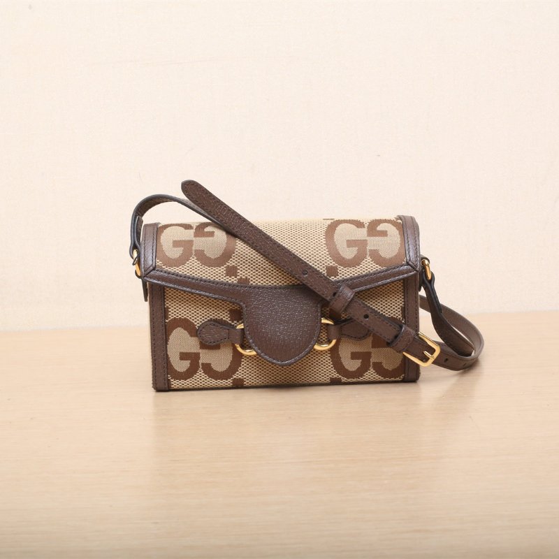 GUCCI Horsebit馬銜扣1955盒子包Mini18老花帆布金扣肩背包-1