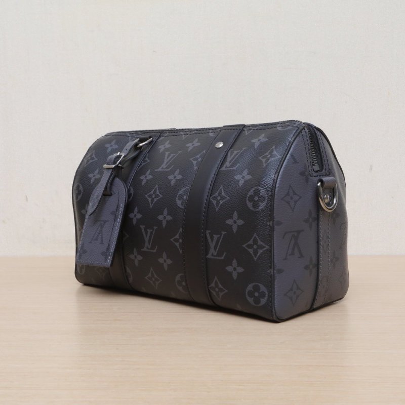 LOUIS VUITTON KEEPALLCity拼黑色牛皮/PVC晶片City牛皮拼PVC肩背包-3