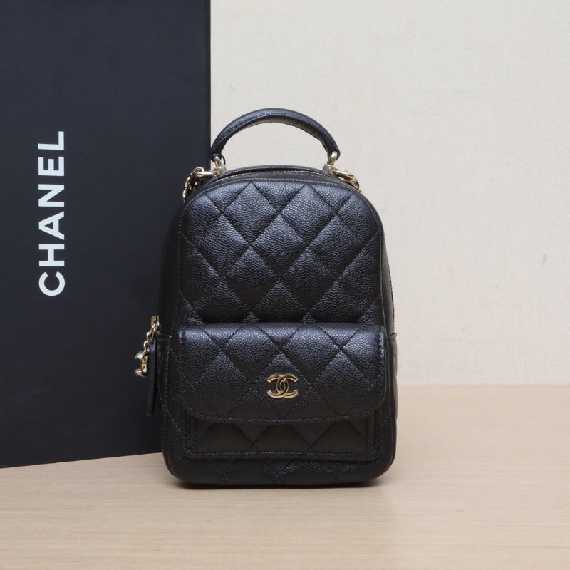 CHANEL 24C手提前口袋雙肩包13黑色荔枝牛皮鐳射標金扣肩背包-0