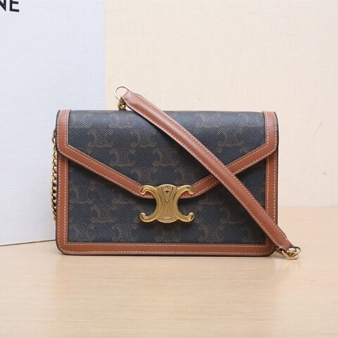 CELINE 老花PVC金扣凱旋門woc鏈條包信封包肩背包