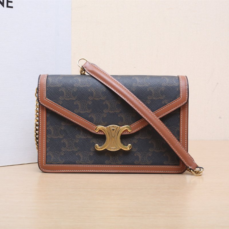 CELINE 老花PVC金扣凱旋門woc鏈條包信封包肩背包-0