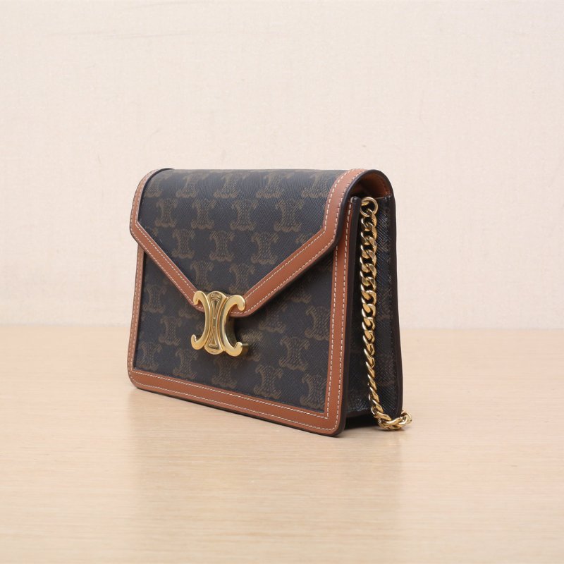 CELINE 老花PVC金扣凱旋門woc鏈條包信封包肩背包-3