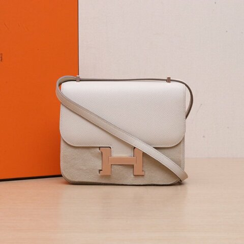 HERMES Constance康康1910奶昔白Epsom皮Y刻金扣肩背包