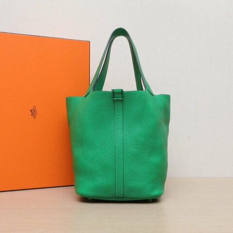 HERMES Picotin22菜籃子1K竹子綠TC皮Z刻綠扣sogreen肩背包