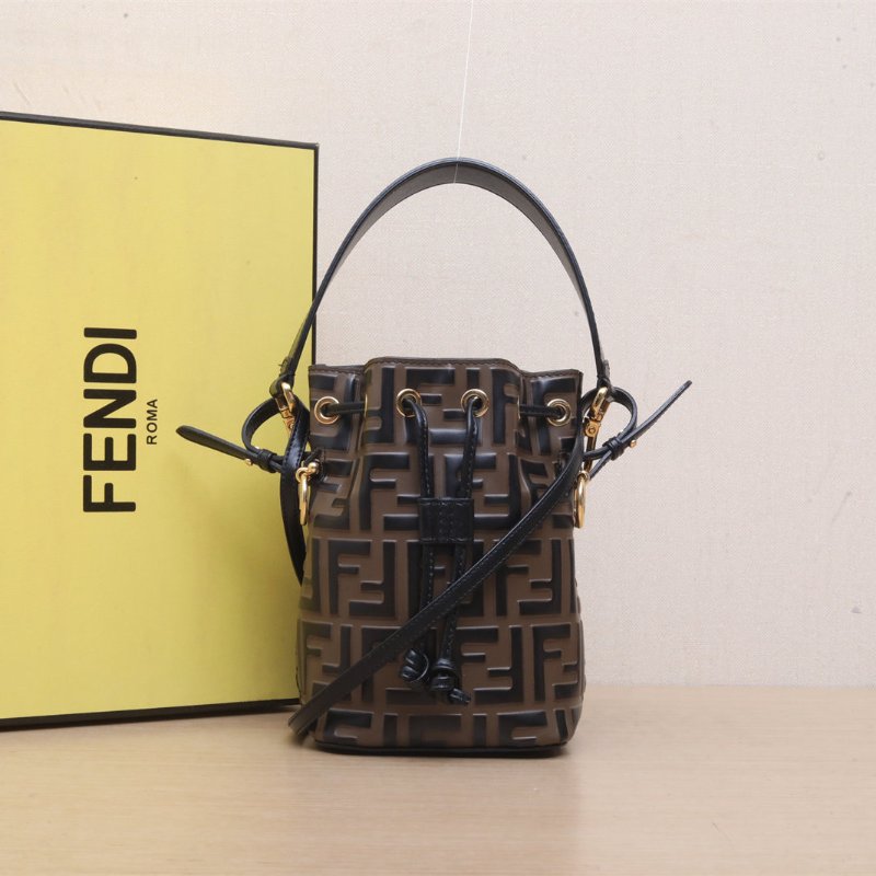 FENDI MONTRESOR迷你水桶包牛皮金扣老花肩背包-0