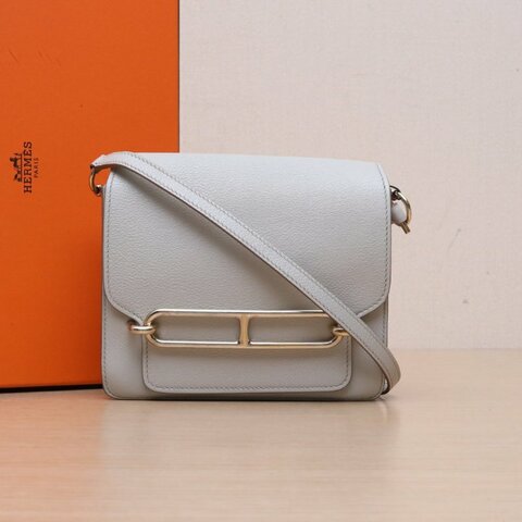 HERMES Roulis豬鼻子198L冰川白EC皮C刻金扣肩背包