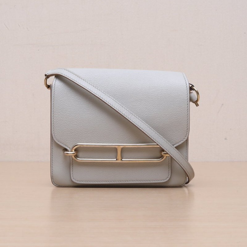 HERMES Roulis豬鼻子198L冰川白EC皮C刻金扣肩背包-1