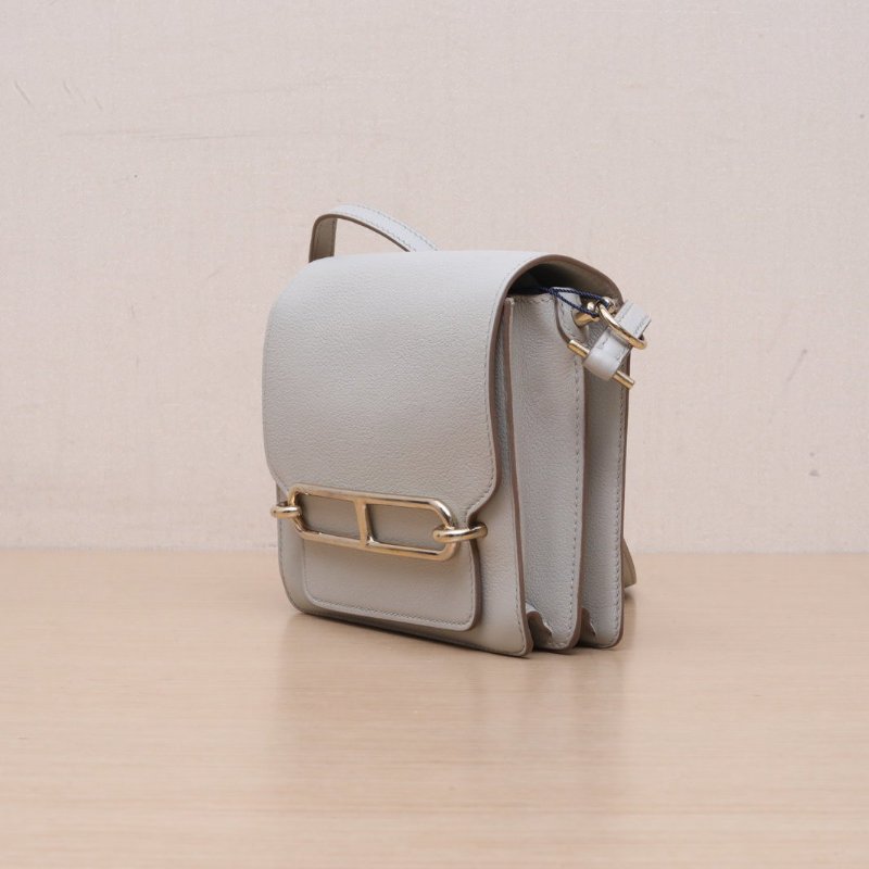 HERMES Roulis豬鼻子198L冰川白EC皮C刻金扣肩背包-3