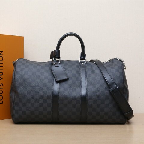 LOUIS VUITTON KEEPALL45配肩帶棋盤格黑棋格PVC2013肩背包