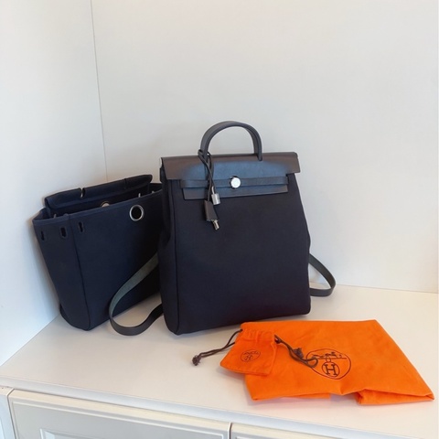 【98新🆕】Hermes 中古herbag31 黑銀帆布雙肩 雙替換袋