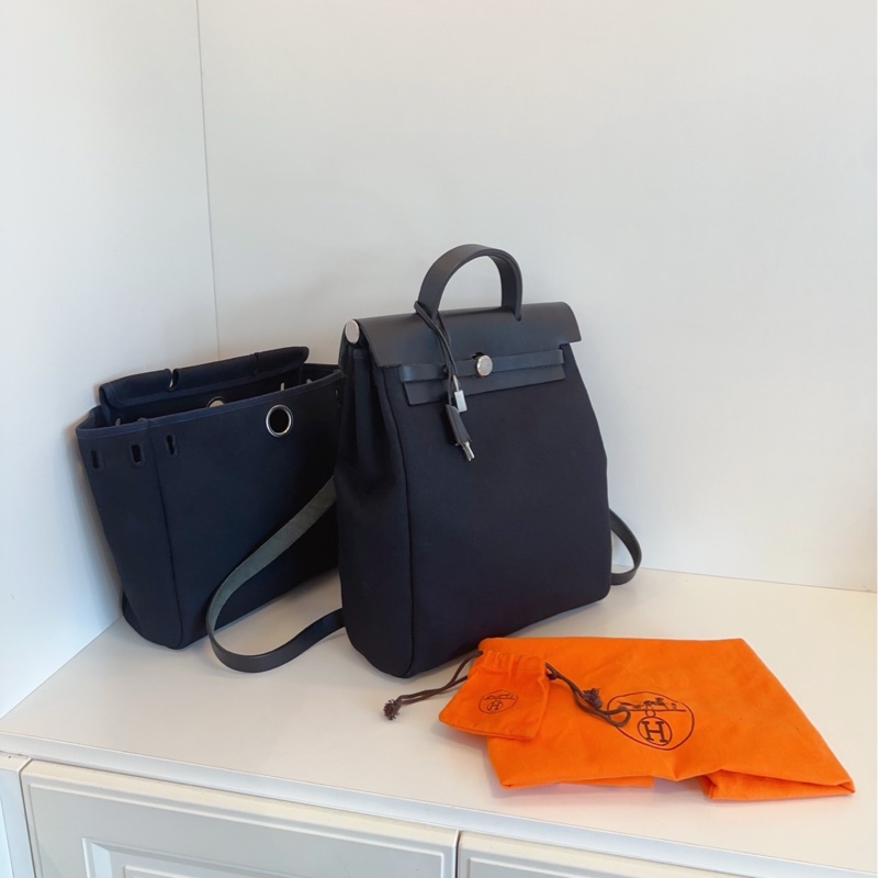 【98新🆕】Hermes 中古herbag31 黑銀帆布雙肩 雙替換袋-1