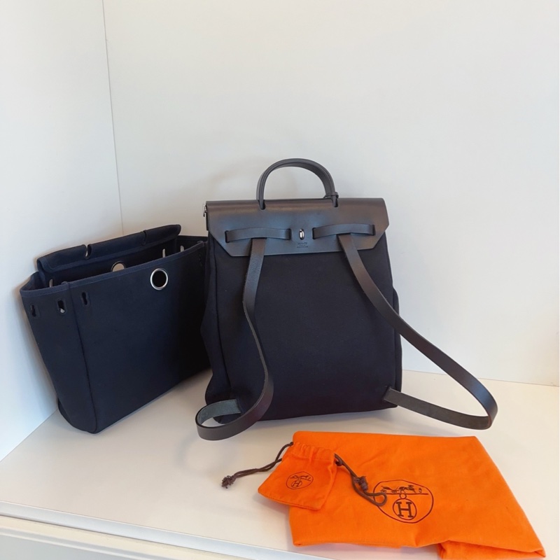 【98新🆕】Hermes 中古herbag31 黑銀帆布雙肩 雙替換袋-3