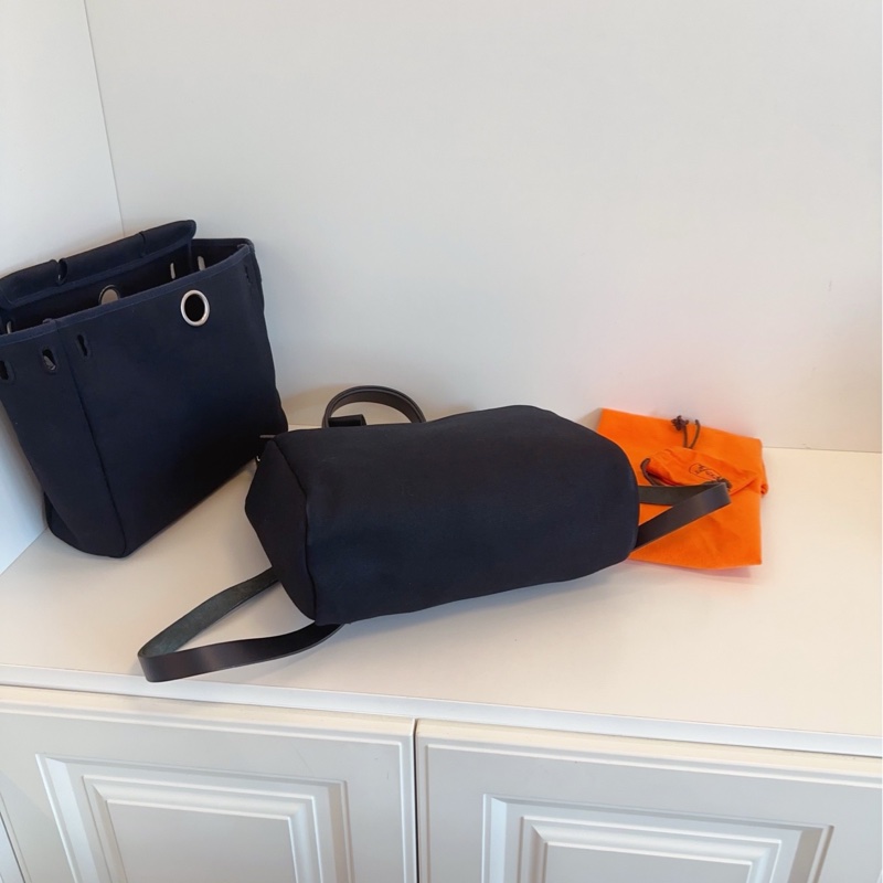 【98新🆕】Hermes 中古herbag31 黑銀帆布雙肩 雙替換袋-4