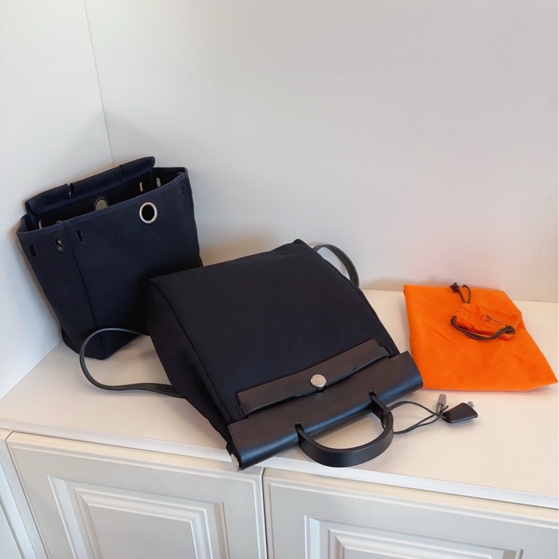 【98新🆕】Hermes 中古herbag31 黑銀帆布雙肩 雙替換袋-6