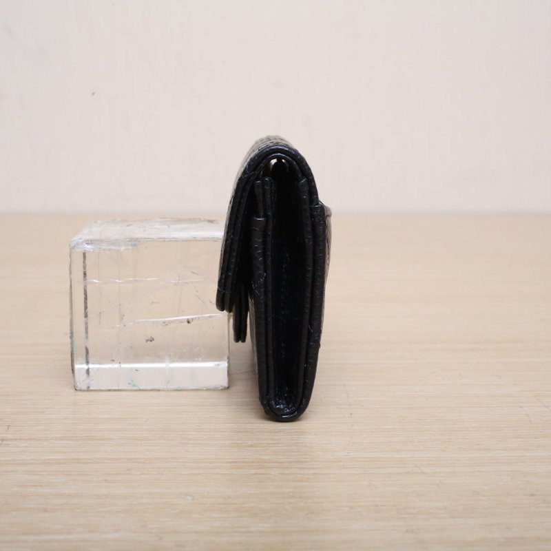 CHANEL CF短款口蓋錢包無後拉鏈11.5黑色荔枝牛皮鐳射標金扣肩背包-3