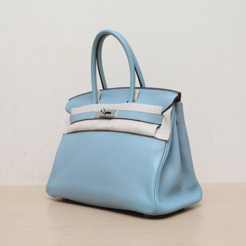 HERMES Birkin307G天青色TC皮框M銀扣肩背包-3