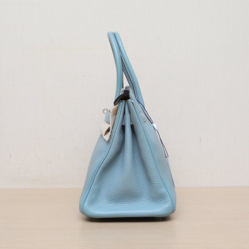 HERMES Birkin307G天青色TC皮框M銀扣肩背包-4