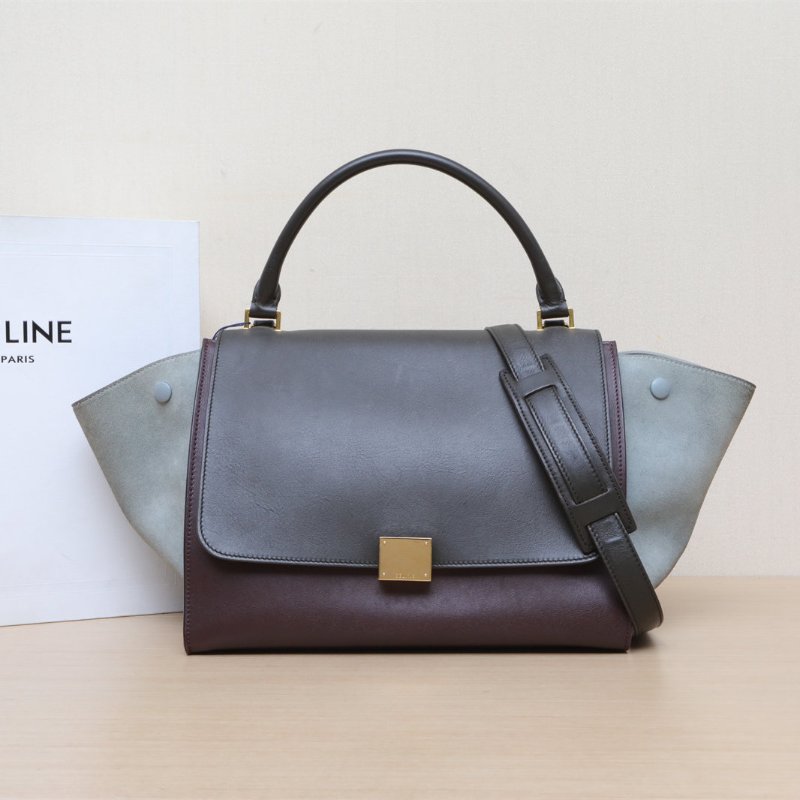 CELINE Trapeze秋千包中號30拼色牛皮金扣肩背包-0