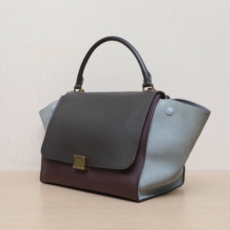 CELINE Trapeze秋千包中號30拼色牛皮金扣肩背包-4