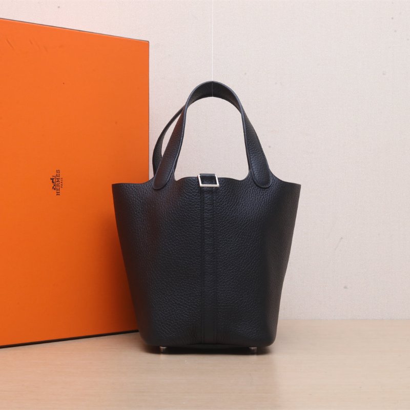 HERMES Picotin菜籃子1889黑色TC皮W刻銀扣肩背包-0