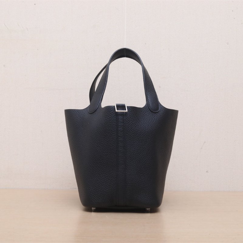 HERMES Picotin菜籃子1889黑色TC皮W刻銀扣肩背包-1