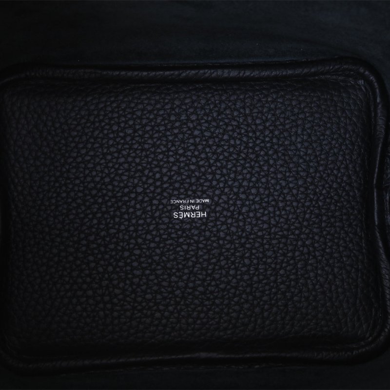 HERMES Picotin菜籃子1889黑色TC皮W刻銀扣肩背包-2
