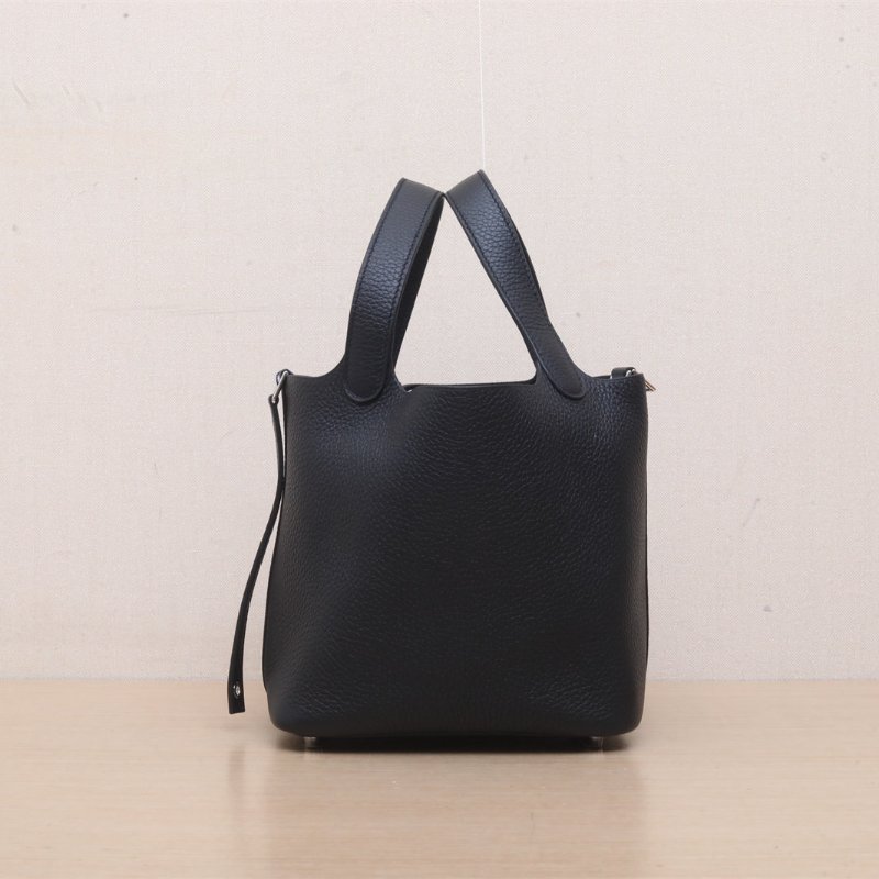 HERMES Picotin菜籃子1889黑色TC皮W刻銀扣肩背包-4