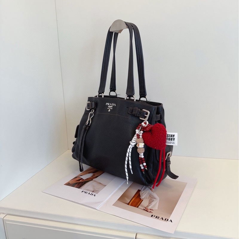 【98新🆕】Prada 黑銀雙口袋機車tote托特包 手提包 單肩包-1