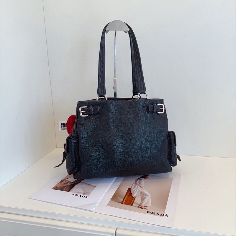 【98新🆕】Prada 黑銀雙口袋機車tote托特包 手提包 單肩包-2