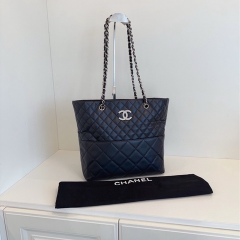 【98新🆕】Chanel 黑銀菱格竪款長鏈條⛓️托特包 單肩包
