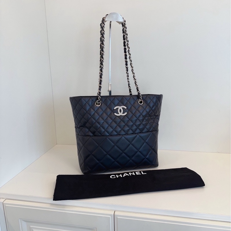 【98新🆕】Chanel 黑銀菱格竪款長鏈條⛓️托特包 單肩包-0